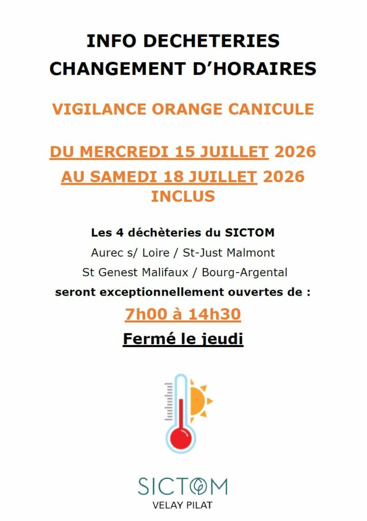 horaires decheteries juillet 2026